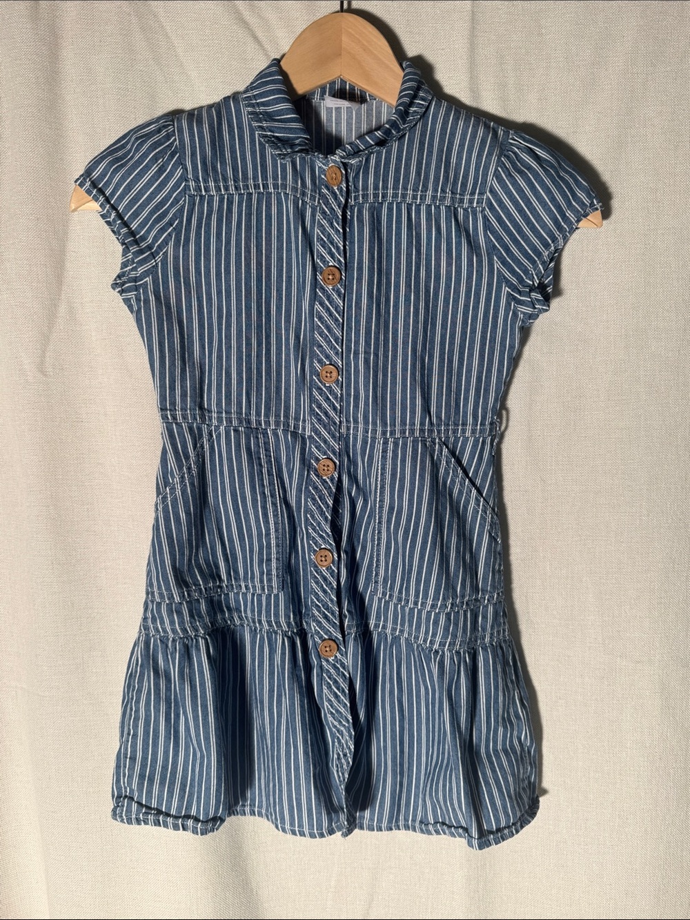 wonder nation Blue & White Striped Button-Front Casual Dress